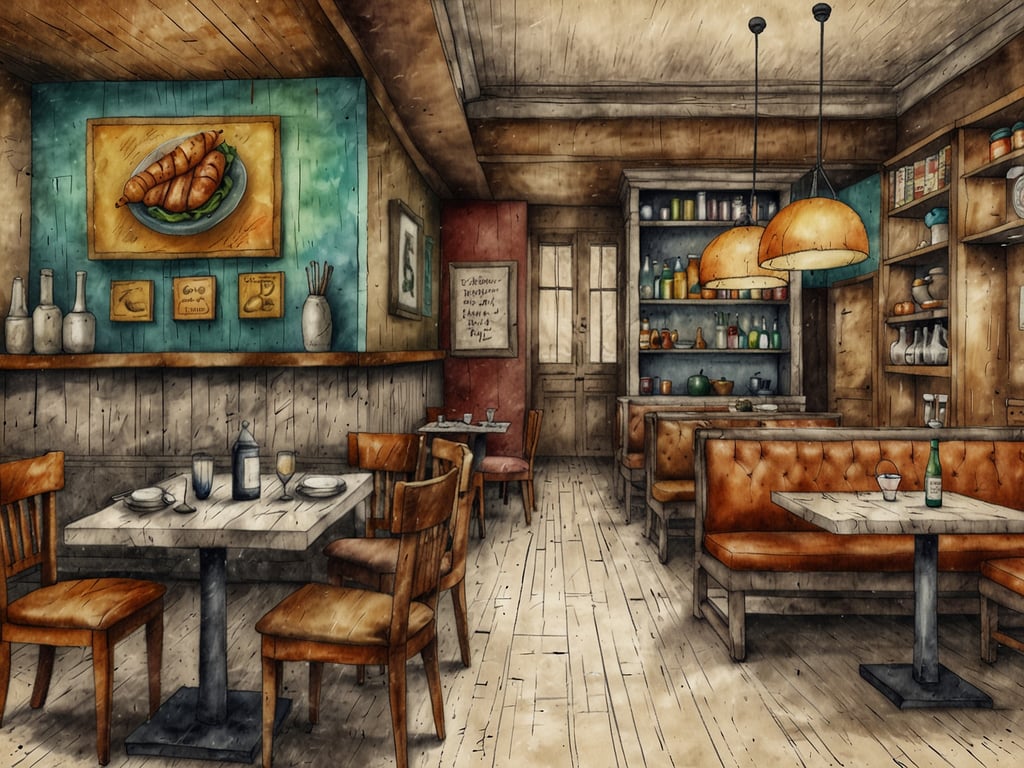 Auf dem Bild ist eine gemütliche Restaurant-Umgebung zu sehen. Die Einrichtung wirkt warm und einladend, mit Holzdetails und angenehmem Licht. An den Wänden sind einige dekorative Elemente sowie ein Bild von Croissants zu sehen, was auf kulinarische Genüsse hinweist. 

Im Dorint Hotel könnte man in einem ähnlichen Ambiente köstliche Gerichte und Backwaren genießen, vielleicht sogar frisch gebackene Croissants zum Frühstück oder exquisite Abendessen in einem stilvollen Rahmen. Solche Einrichtungen laden dazu ein, die Vielfalt der Speisen in einem entspannten und stilvollen Umfeld zu erleben.