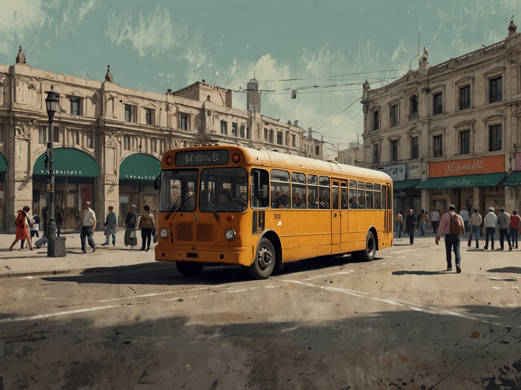 Auf dem Bild ist ein gelber Bus in einer belebten städtischen Umgebung zu sehen. Die zentrale Lage deutet darauf hin, dass der Bus möglicherweise ein wichtiger Teil des öffentlichen Verkehrsnetzes ist. Die vielen Fußgänger und die Geschäfte im Hintergrund zeigen eine gute Anbindung an lokale Annehmlichkeiten und Dienstleistungen, was die Attraktivität dieser Gegend verstärkt.