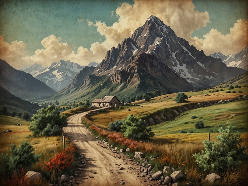 Auf dem Bild ist eine idyllische, ländliche Landschaft zu sehen, die von majestätischen Bergen umgeben ist. Ein schmaler Weg führt durch die sanften Hügel, vorbei an einer kleinen, rustikalen Hütte. Die Szenerie ist von üppigem Grün geprägt, und es gibt einige farbenfrohe Blumen sowie Sträucher entlang des Weges. Die Wolken am Himmel verleihen dem Bild eine malerische Atmosphäre.

Gäste, die solche Landschaften besuchen, beschreiben oft das Gefühl der Ruhe und Abgeschiedenheit, das sie dort erleben. Viele berichten von atemberaubenden Ausblicken, die sich bei Wanderungen oder Spaziergängen ergeben. Die frische Luft und die unberührte Natur zaubern oft ein Gefühl von Entspannung und Freiheit. Bewertungen heben häufig die Schönheit der Umgebung hervor und empfehlen die Region für Naturliebhaber und Fotografen.