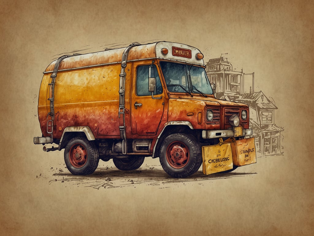 Auf dem Bild ist ein farbenfroher, vintage Lieferwagen zu sehen, der möglicherweise für kulinarische Entdeckungsreisen genutzt wird. Der Wagen strahlt eine rustikale und einladende Atmosphäre aus und könnte eine mobile Küche oder ein Lebensmittelstand sein, der besondere kulinarische Köstlichkeiten an verschiedene Orte bringt. Die bunten Farben und seine robuste Bauweise laden dazu ein, neue Geschmäcker und traditionelle Gerichte zu entdecken. Ein idealer Begleiter für jeden Gourmet auf der Suche nach aufregenden gastronomischen Erlebnissen!