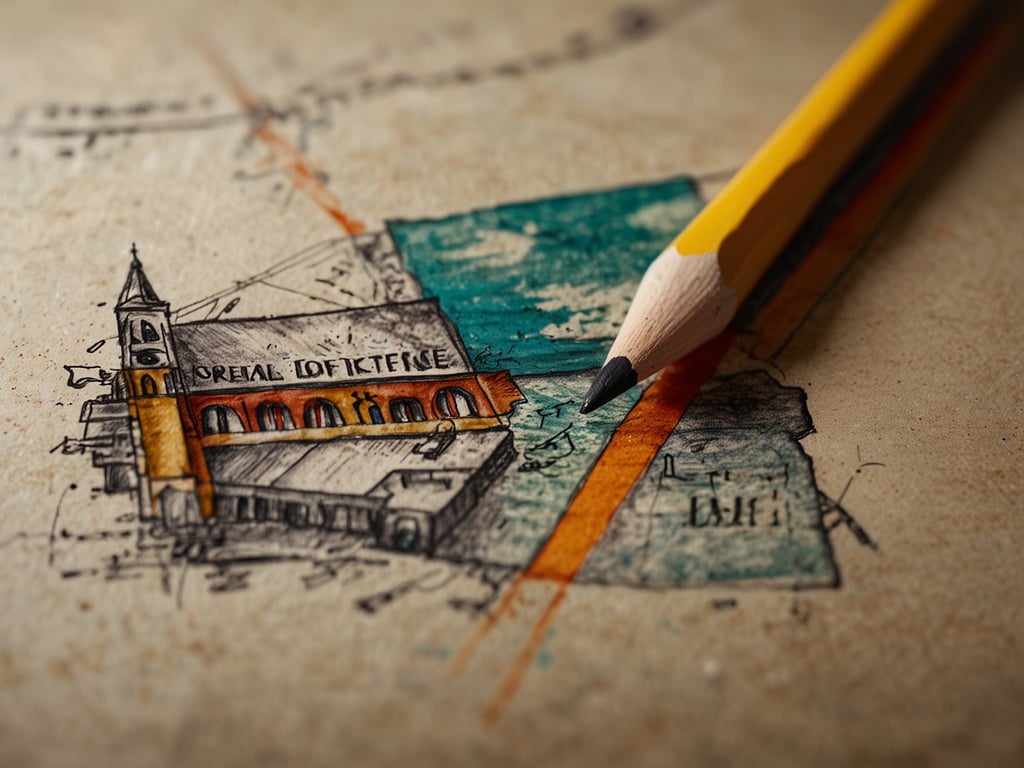 Auf dem Bild ist eine Skizze zu sehen, die ein Gebäude zeigt, wahrscheinlich im Zusammenhang mit einem historischen oder kulturellen Ort. Neben der Zeichnung liegt ein gelber Bleistift. 

Entspannte Reisen mit Nisan Tours bieten die Möglichkeit, solche faszinierenden Destinationen zu entdecken, ohne Stress. Die Auswahl an Top-Destinationen ermöglicht es, die Schönheit und Einzigartigkeit verschiedener Orte in Ruhe zu erkunden.