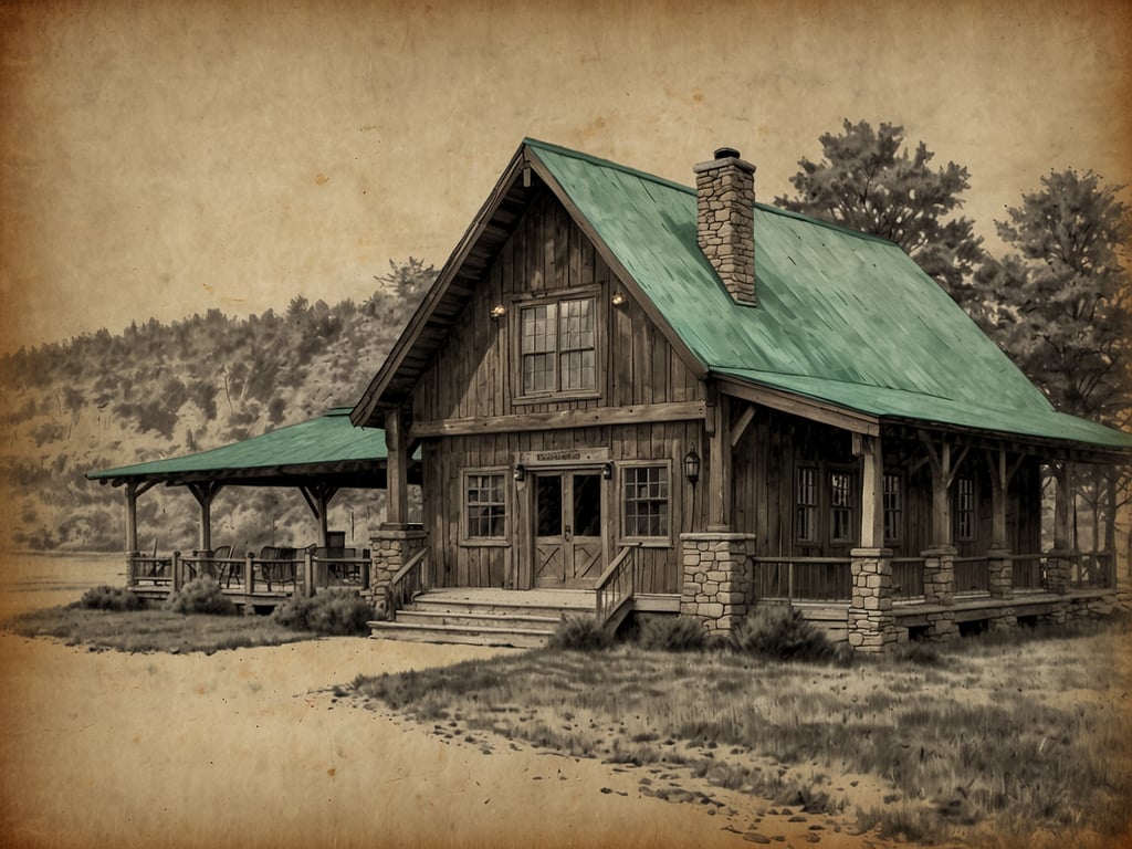 Auf dem Bild ist eine rustikale Lodge im Holzstil mit einem grünen Dach zu sehen. Die Lodge wirkt einladend und befindet sich in einer natürlichen Umgebung, möglicherweise in der Nähe eines Gewässers. Der Bereich um die Lodge ist von Bäumen umgeben, was eine ruhige und entspannte Atmosphäre vermittelt. 

Erlebe den Luxus im Herzen von Süd-Vermont: Das neue Sun Lodge.