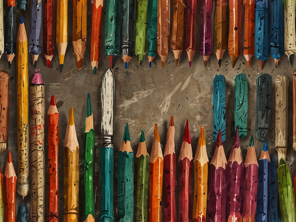 Auf dem Bild sind viele bunte Bleistifte und Kreiden zu sehen, die in einer ansprechenden Anordnung liegen. Jedes Schreibgerät bringt seine eigene Farbe und Textur mit, was das Bild lebendig und einladend wirken lässt. Diese Anordnung kann man sich wie eine Feinschmeckerreise durch eine Palette von Farben vorstellen, die dazu einlädt, kreativ zu werden und eigene Kunstwerke zu schaffen.
