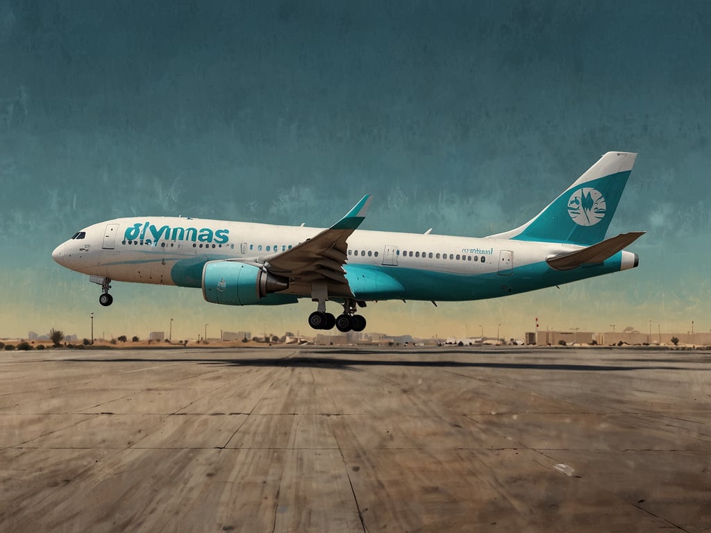 Auf dem Bild ist ein Flugzeug der Airline Flynas zu sehen, das offenbar gerade auf einer Landebahn angekommen ist. Die Airline Flynas fliegt jetzt Riad-Abu Dhabi nonstop.