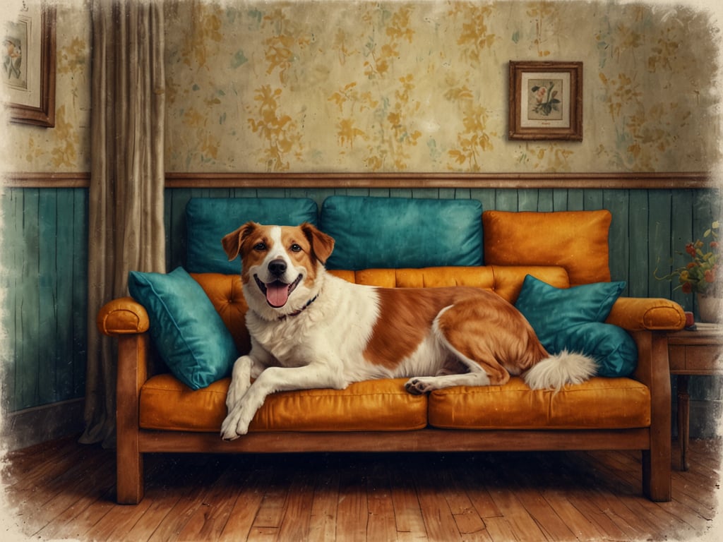 Auf dem Bild ist ein fröhlicher Hund zu sehen, der auf einem gemütlichen Sofa liegt. Um Gästen, die Hunde mitbringen, eine angenehme Erfahrung zu bieten, könnten folgende hundefreundliche Angebote sinnvoll sein:

1. **Hundenapf und Wasserstation**: Bereitstellung von frischem Wasser und einem Napf für Futter.
2. **Hundehandtücher**: Für nasse Pfoten nach einem Spaziergang bereitstellen.
3. **Hundebett oder Decken**: Ein gemütlicher Platz für den Hund zum Relaxen.
4. **Hundespielzeug**: Einige Kauspielzeuge oder Bälle zur Beschäftigung.
5. **Fressbare Snacks**: Gesunde Hundeleckerlis als Willkommensgeschenk.
6. **Information über hundefreundliche Spazierwege**: Tipps für schöne Routen in der Umgebung.

Solche Angebote sorgen dafür, dass sich die vierbeinigen Gäste genauso wohlfühlen wie ihre Menschen!
