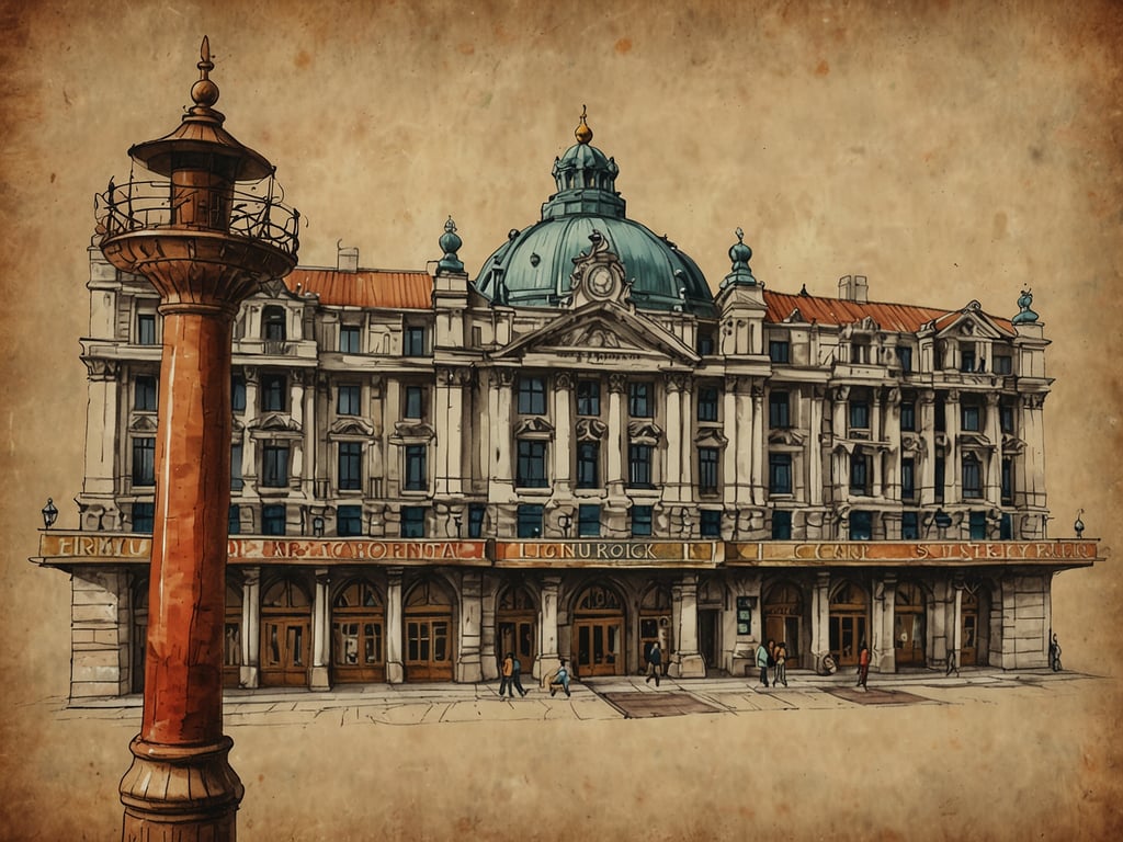 Auf dem Bild ist eine beeindruckende historische Gebäudefassade zu sehen, die durch eine große Kuppel und dekorative Elemente hervorsticht. Vor dem Gebäude befindet sich eine Säule, möglicherweise ein zentrales architektonisches Detail. Die Szenerie wirkt einladend und könnte in einer lebhaften Stadtlandschaft platziert sein. Wenn Sie auf Individualreise sind, wäre es spannend, diese Architektur näher zu erkunden und die Umgebung auf sich wirken zu lassen. Verpassen Sie nicht, die kleinen Cafés und Geschäfte in der Nähe zu entdecken!