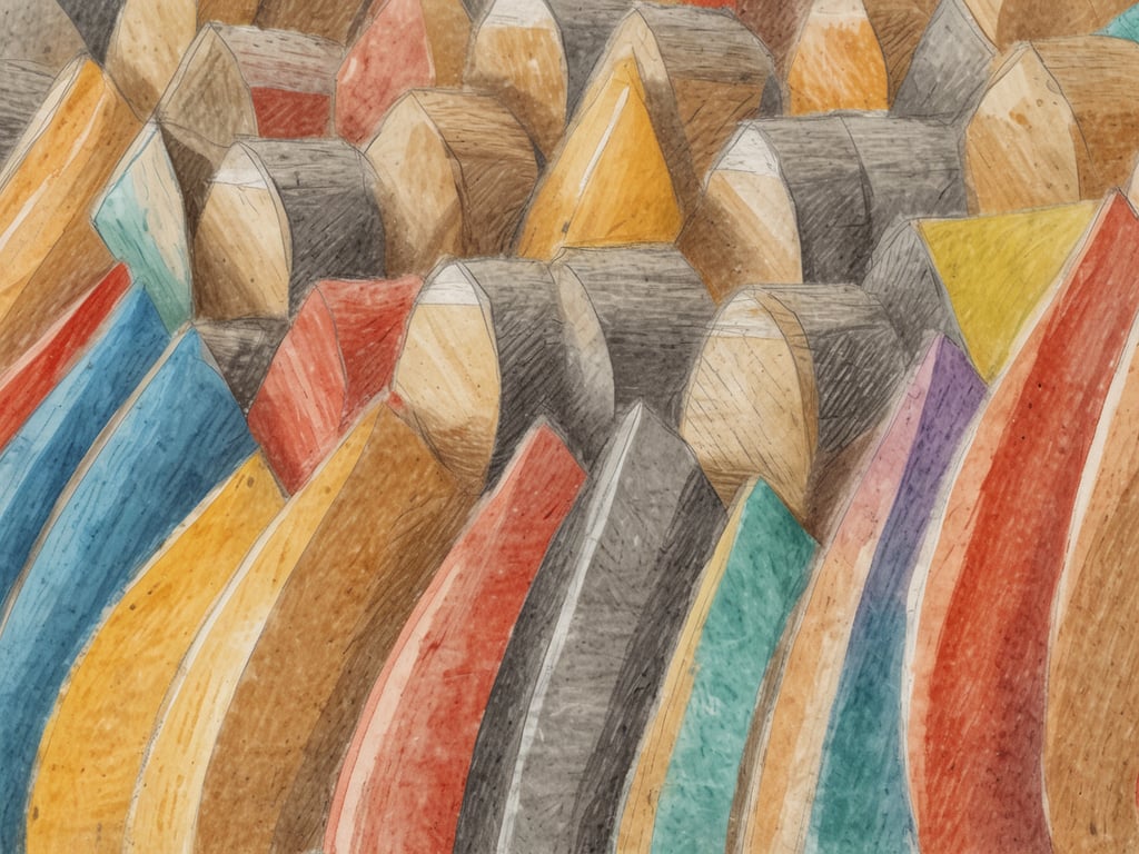 Auf dem Bild sind viele bunte, geometrische Formen zu sehen, die an die Vielfalt der Kapverdischen Inseln erinnern. Diese Inseln zeichnen sich durch eine abwechslungsreiche Natur und Kultur aus, die in den verschiedenen Farben und Strukturen des Bildes symbolisiert werden können. Die Formen könnten die Hügel, Strände oder charakteristischen Landschaften der Inseln widerspiegeln und die Lebhaftigkeit und den Reichtum ihrer Umgebung hervorheben.