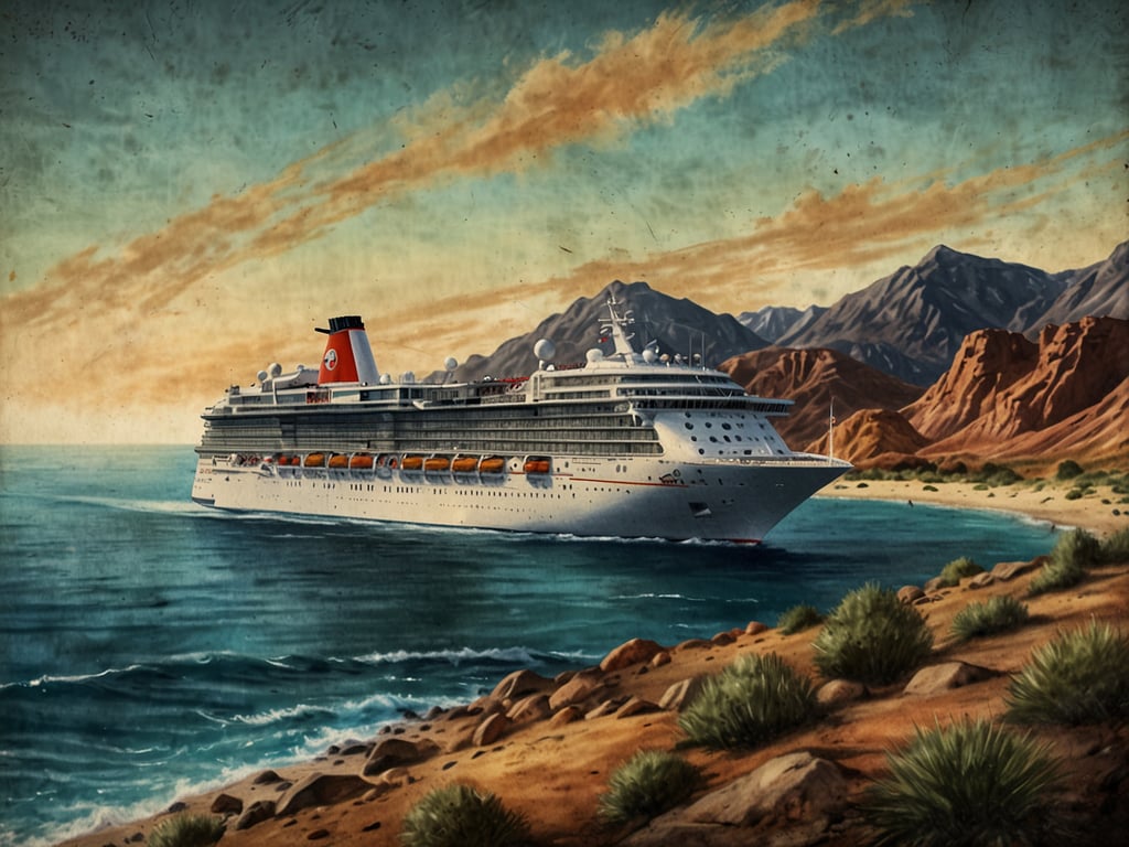 Auf dem Bild ist ein großes Kreuzfahrtschiff zu sehen, das majestätisch in Küstennähe fährt. Die Kulisse zeigt eine malerische Landschaft mit Bergen im Hintergrund und einer sanften Küstenlinie. Die Farben sind warm und einladend, was an den entspannten Urlaub erinnert, den Kreuzfahrten bieten. 

Kreuzfahrten sind eine hervorragende Möglichkeit, verschiedene Reiseziele zu erkunden und gleichzeitig den Luxus und Komfort eines Schiffes zu genießen. Egal, ob man die Sonne am Pool genießt oder an Land Ausflüge unternimmt – es gibt immer etwas zu erleben!