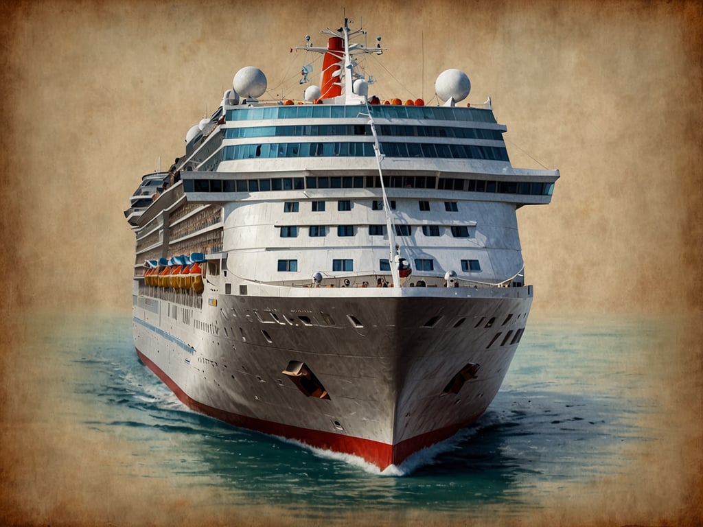 Auf dem Bild ist ein Kreuzfahrtschiff zu sehen, das wahrscheinlich zur Kategorie der großen Kreuzfahrtschiffe gehört. Es hat mehrere Decks, eine große Anzahl von Kabinen und bietet viele Annehmlichkeiten für Passagiere. Diese Schiffe sind oft auf längeren Reisen oder Karibik-Kreuzfahrten anzutreffen und haben eine Vielzahl von Freizeitmöglichkeiten an Bord, wie Pools, Restaurants und Unterhaltungsmöglichkeiten. Die charakteristische Schiffsform und die Anordnung der Rettungsboote deuten darauf hin, dass es sich um ein modernes Kreuzfahrtschiff handelt.