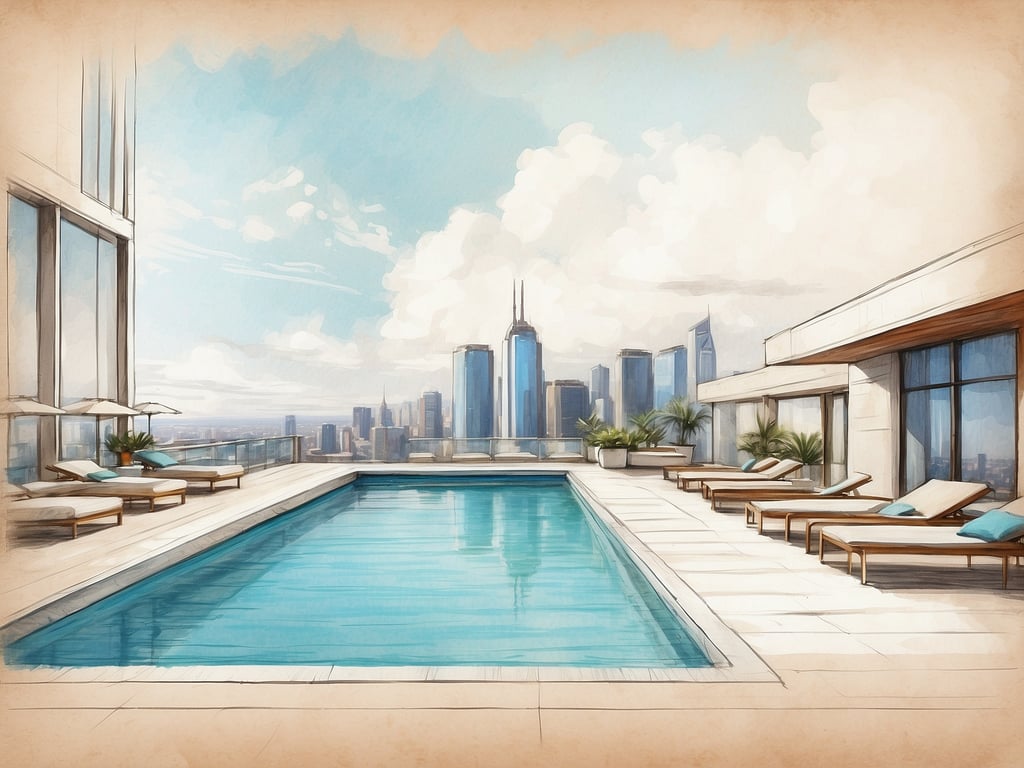 Auf dem Bild ist ein Außenpool zu sehen, der sich auf einer Dachterrasse befindet. Um den Pool herum gibt es Liegen und einen Blick auf eine moderne Stadtlandschaft mit Wolkenkratzern. 

Das Leonardo Hotel Barcelona Gran Via bietet Gästen eine komfortable Unterkunft in zentraler Lage. Es verfügt über moderne Annehmlichkeiten, geräumige Zimmer und oft auch einen Poolbereich, wo Gäste entspannen und die Aussicht genießen können. Das Hotel ist für seine gute Erreichbarkeit zu Sehenswürdigkeiten und eine angenehme Atmosphäre bekannt.