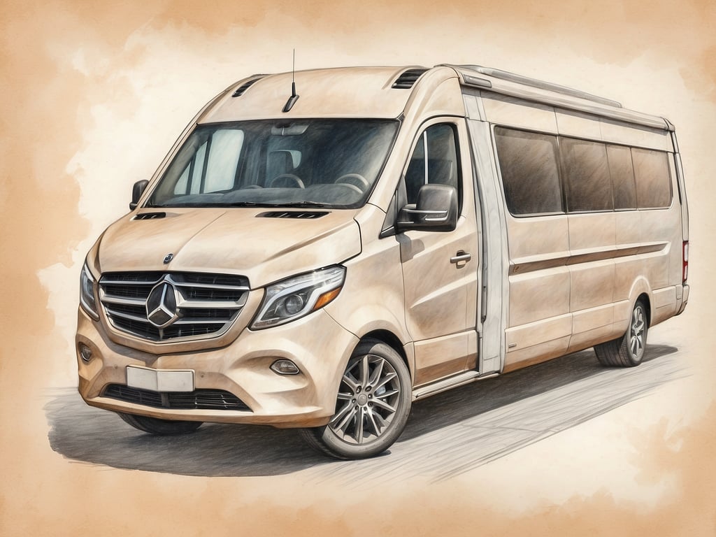 Auf dem Bild ist ein beige-farbener Mercedes-Benz Sprinter zu sehen, der als Transportfahrzeug dient. 

Das Leonardo Hotel Belfast bietet eine zentrale Lage in Belfast mit komfortablen Zimmern und modernen Einrichtungen. Gäste können Annehmlichkeiten wie ein Restaurant, eine Bar und Konferenzräume erwarten. Das Hotel zeichnet sich durch seine günstige Nähe zu Sehenswürdigkeiten und Verkehrsanbindungen aus, was es ideal für Geschäftsreisende und Touristen macht.