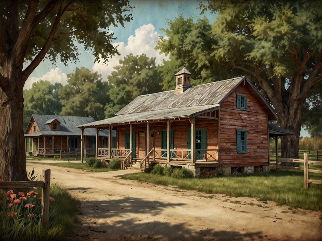 Auf dem Bild sind rustikale Holzhäuser zu sehen, die an ein ländliches Umfeld erinnern. In Lexington, Kentucky, gibt es einige ähnliche Aktivitäten und Sehenswürdigkeiten, die man erkunden kann:

1. **Kentucky Horse Park**: Hier kann man mehr über die berühmte Pferdezucht von Kentucky erfahren und an Pferdeshows teilnehmen.
2. **Blue Grass Scenic Railroad & Museum**: Eine nostalgische Zugfahrt durch die malerische Landschaft von Lexington.
3. **Mary Todd Lincoln House**: Das historische Zuhause von Mary Todd Lincoln, der Frau von Abraham Lincoln, bietet interessante Führungen.
4. **Lexington's Distillery District**: Ein lebendiger Ort, wo man lokale Bourbon-Destillerien besuchen und an Verkostungen teilnehmen kann.

Die ländliche Kulisse könnte ganz gut zu den historischen und kulturellen Aspekten von Lexington passen.