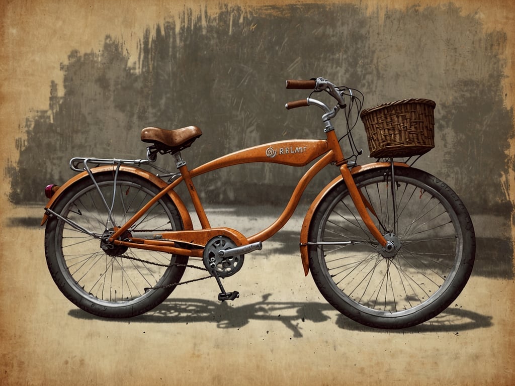 Auf dem Bild ist ein orangefarbenes Fahrrad zu sehen, das vermutlich ein Mietfahrrad ist. Es hat einen Korb an der Vorderseite und ein klassisches Design, das an Retro-Style erinnert. Das Fahrrad scheint gut erhalten zu sein und könnte in einer städtischen Umgebung genutzt werden.