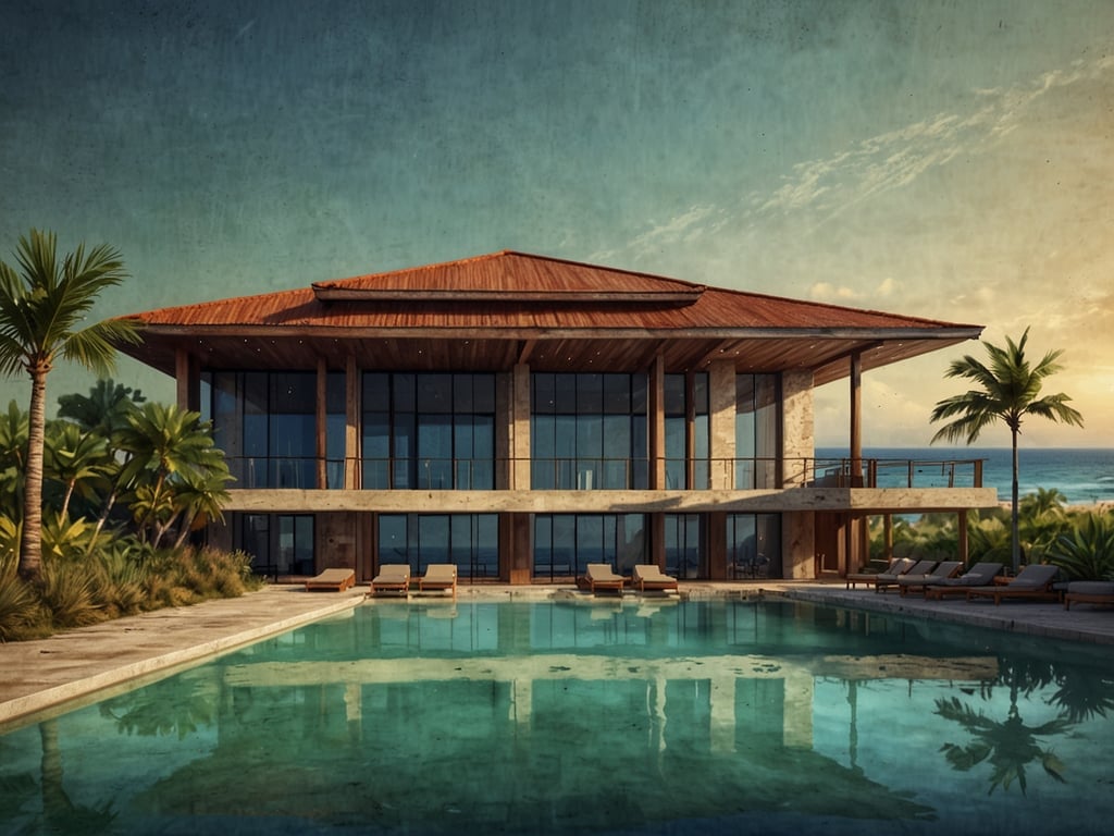 Auf dem Bild ist ein modernes Design-Hotel zu sehen, das an einem Pool liegt und von Palmen sowie üppiger Vegetation umgeben ist. Die Architektur wirkt elegant und einladend mit großen Fenstern, die viel Licht hereinlassen. Diese Szenerie vermittelt ein Gefühl von Luxus und Entspannung, ideal für einen Aufenthalt am Strand.

Neues Design-Hotel in Coronado: Baby Grand eröffnet Winter 2025.