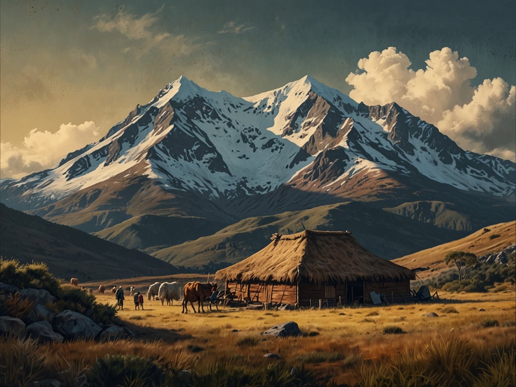 Auf dem Bild ist eine malerische Landschaft mit dem schneebedeckten Nevado del Ruiz zu sehen. Die Umgebung zeigt eine ländliche Szene mit einer traditionellen Hütte und Tieren, die auf den Weiden grasen.

Rund um den Nevado del Ruiz finden verschiedene Veranstaltungen und Festivals statt, die die Kultur und Traditionen der Region feiern. Ein Beispiel ist das 