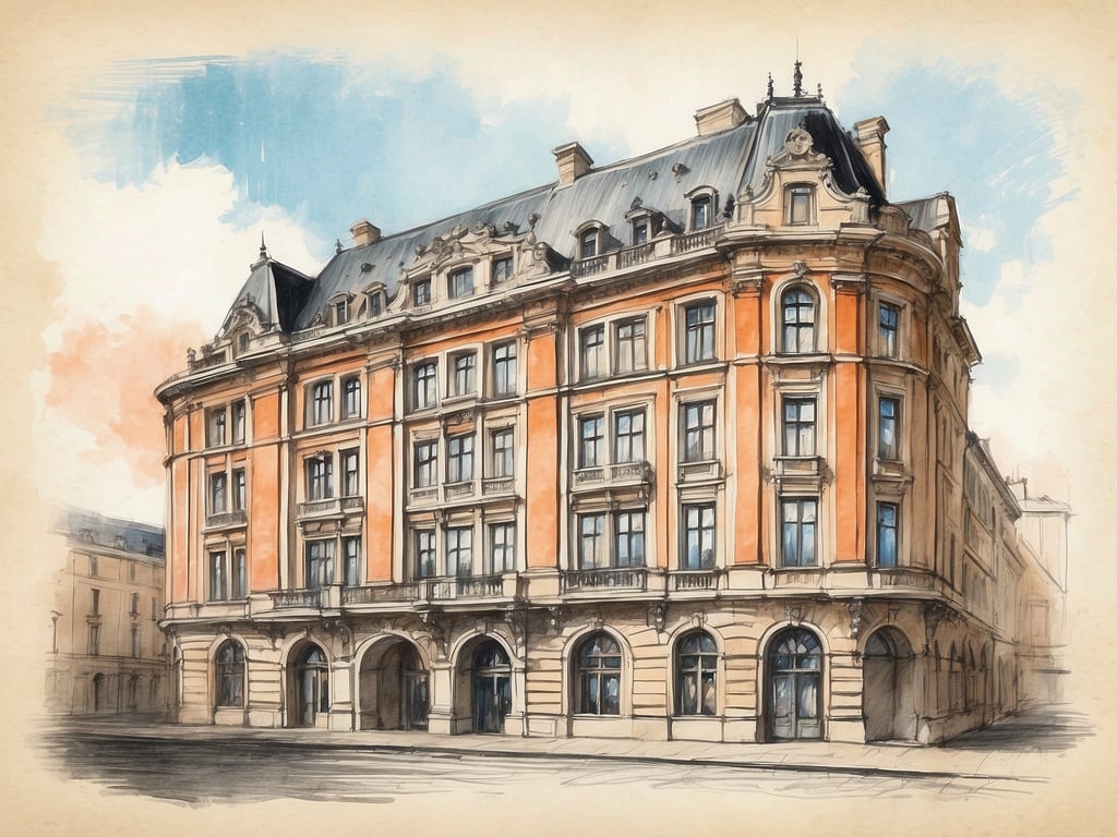 Auf dem Bild ist ein historisches Gebäude zu sehen, das majestätisch wirkt und architektonische Merkmale aufweist, die auf die Belle Époque hinweisen. Es könnte sich um ein Gebäude handeln, das mit der Geschichte des NH Hotels Schiller in Verbindung steht.

Das NH Hotel Schiller in Berlin hat eine interessante Vergangenheit. Es befindet sich in einem historischen Bau, der in den 1920er Jahren errichtet wurde. Ursprünglich als Künstlertreffpunkt bekannt, bietet es heute modernen Komfort in einem nostalgischen Ambiente. Die Kombination aus traditioneller Architektur und zeitgemäßer Einrichtung macht das Hotel zu einem beliebten Ort für Reisende, die die kulturelle Vielfalt Berlins erleben möchten.

Das Bild könnte also symbolisch für den Charme und die Geschichte stehen, die mit diesem besonderen Hotel verbunden sind.