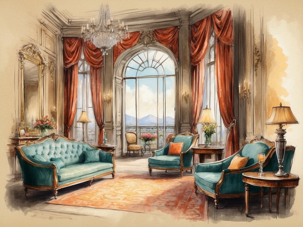 Auf dem Bild ist ein elegantes Interieur zu sehen, das eine stilvolle Sitzecke mit einem großen Fenster und einem schönen Ausblick zeigt. Die Möbel sind klassisch mit einem modernen Touch, darunter eine sanfte türkisfarbene Couch und Sessel sowie dekorative Lampen und Teppiche.

Im Zusammenhang mit der NH Hotels Collection Roma Palazzo Cinquecento bietet das Hotel eine luxuriöse und historische Atmosphäre. Es liegt in der Nähe bedeutender Sehenswürdigkeiten in Rom und kombiniert elegantes Design mit modernem Komfort. Das Hotel verfügt über stilvolle Zimmer, ein Restaurant und verschiedene Annehmlichkeiten, die optimalen Komfort für Reisende bieten.