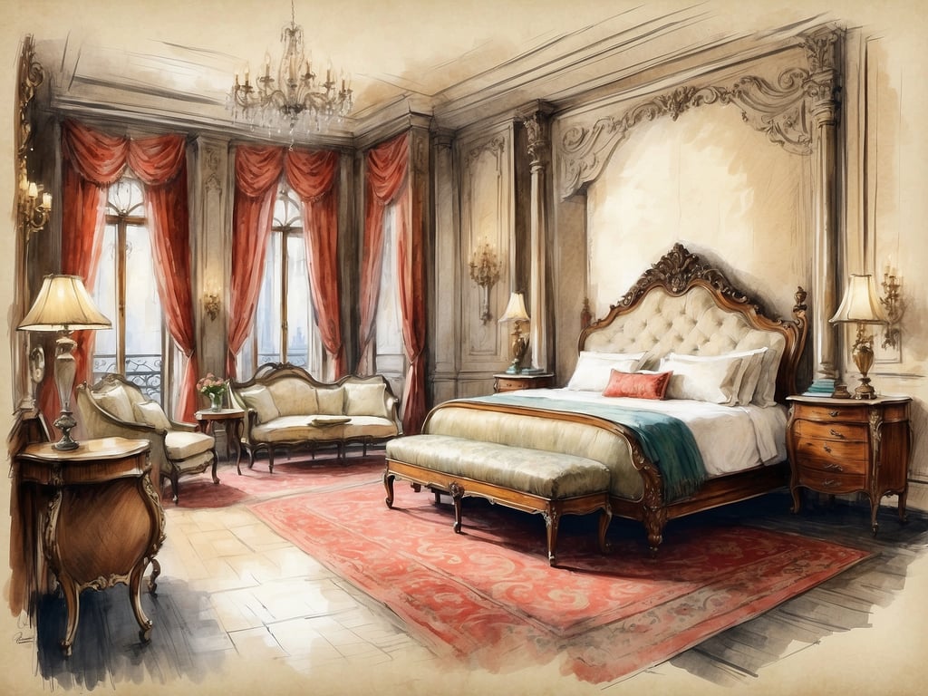 Auf dem Bild ist eine elegante und luxuriös eingerichtete Hotelzimmer-Atmosphäre zu sehen. Der Raum ist hell und freundlich, mit hohen Decken, großen Fenstern und opulenten Vorhängen in warmen Rottönen. Das Zimmer enthält ein großes, reich verziertes Bett, eine stilvolle Sitzgruppe sowie einen Teppich, der den Raum gemütlich macht. 

Das NH Hotels Collection Roma Vittorio Veneto zeichnet sich durch eine stilvolle, zeitgenössische Eleganz aus und bietet Gästen eine komfortable und ansprechende Unterkunft. Die Zimmer sind modern ausgestattet und bieten Annehmlichkeiten, die sowohl Geschäftsreisenden als auch Urlaubern entgegenkommen. Zudem liegt das Hotel in einer günstigen Lage, die den Zugang zu zahlreichen Sehenswürdigkeiten in Rom ermöglicht.