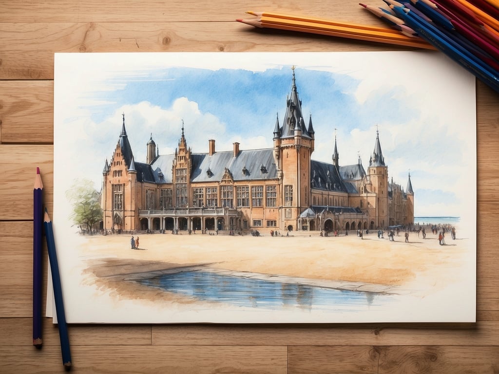 Auf dem Bild ist das „Binnenhof“ in Den Haag zu sehen. Es handelt sich um ein historisches Gebäudeensemble, das als Sitz der niederländischen Regierung dient. Der beeindruckende architektonische Stil und die malerische Umgebung machen es zu einer beliebten Sehenswürdigkeit. Das Binnenhof ist bekannt für seine schönen Innenhöfe und den Rittersaal.