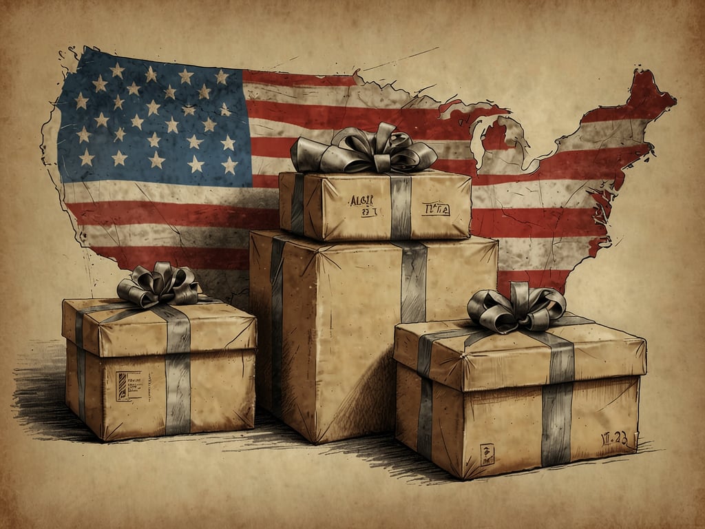 Auf dem Bild sind drei Geschenkpakte zu sehen, die vor einer stilisierten Karte der USA mit einer Flagge im Hintergrund angeordnet sind. 

Wenn du ein Paket in die USA schicken möchtest, dürfen in der Regel folgende Dinge rein: 

- Geschenke (z.B. Kleidung, Bücher, Spielzeug)
- Lebensmittel (aber nur bestimmte und verpackte)
- Elektronik (je nach Art und Zustand)
- Kosmetikartikel (aber oft eingeschränkt)

Es gibt jedoch auch viele Dinge, die nicht erlaubt sind, wie gefährliche Materialien, Waffen oder bestimmte Pflanzen. Es ist wichtig, die genauen Vorschriften der jeweiligen Post- oder Paketdienste zu überprüfen.