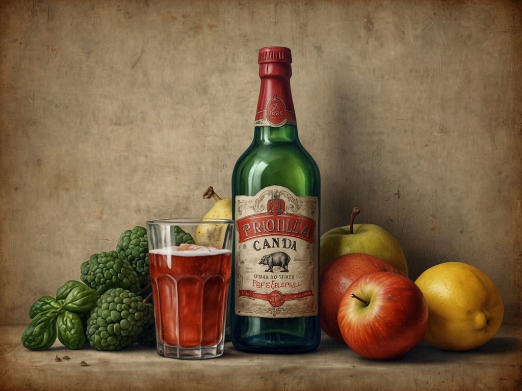 Auf dem Bild sind eine Flasche mit der Aufschrift „Proiilla Canda“, ein Glas mit einer roten Flüssigkeit, sowie verschiedene Früchte wie Äpfel, Birnen und eine Zitrone zu sehen. 

Bei einem Paket nach Kanada sind bestimmte Dinge verboten, darunter:

1. **Alkoholische Getränke**: In vielen Fällen ist der Versand von alkoholischen Getränken ohne entsprechende Lizenzen nicht erlaubt.
2. **Frische Lebensmittel**: Obst und Gemüse dürfen in der Regel nicht versendet werden.
3. **Tierische Produkte**: Fleisch- und Milchprodukte sind ebenfalls verboten.
4. **Pflanzen oder Pflanzenteile**: Diese dürfen oft nicht ohne spezielle Genehmigungen verschickt werden.

Es ist wichtig, die spezifischen Versandrichtlinien und -bestimmungen zu prüfen, bevor man ein Paket nach Kanada sendet.