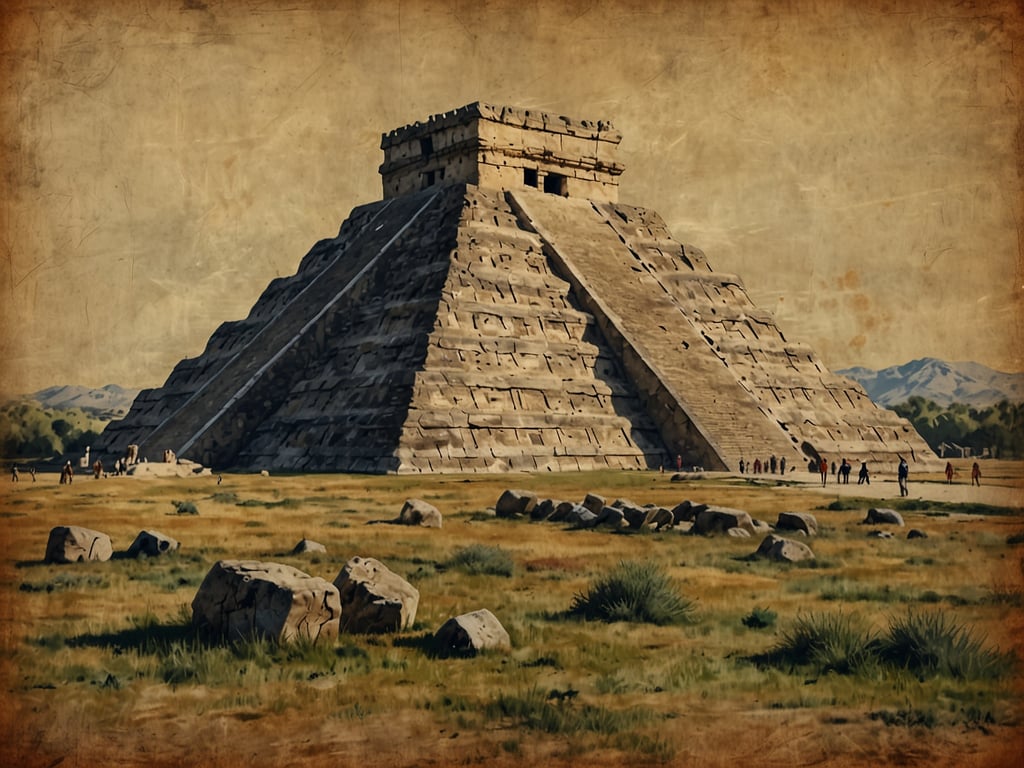 Auf dem Bild ist die Pyramide von Chichén Itzá zu sehen, eine der bekanntesten Stätten der Maya-Kultur in Mexiko. Sie wurde zwischen den 9. und 12. Jahrhundert errichtet und gilt als ein bedeutendes Beispiel für die Architektur und Astronomie der Maya. 

Ein wichtiges historisches Ereignis ist die Entdeckung der Ruinen durch europäische Expeditionen im 19. Jahrhundert, die großes Interesse an der antiken Maya-Zivilisation weckten. Die Pyramide spielte auch eine zentrale Rolle in den religiösen Zeremonien der Maya und war mit astronomischen Ausrichtungen verbunden, was zeigt, wie fortgeschritten ihr Wissen über Astronomie war.