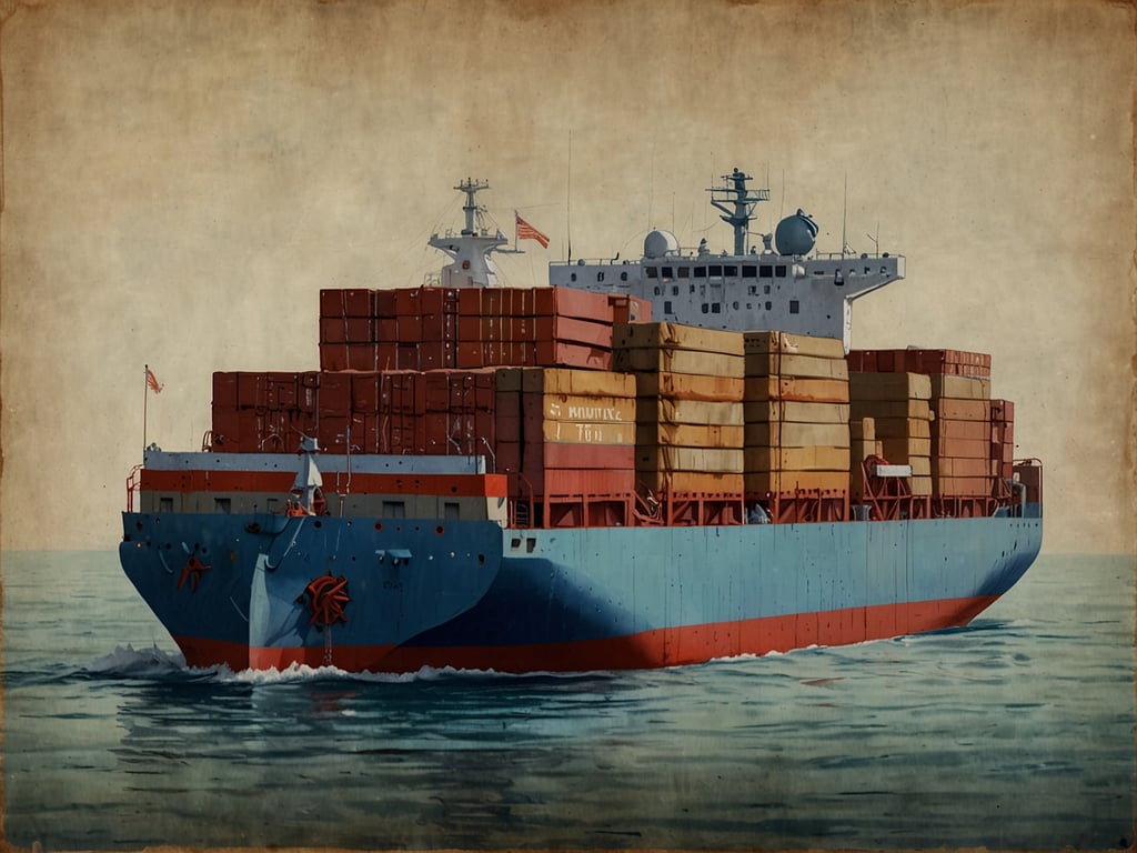 Auf dem Bild ist ein großformatiges Containerschiff zu sehen, das mit Kisten beladen ist. Die Entstehungsgeschichte des Panamakanals ist eng mit der Schifffahrt verbunden, da der Kanal 1914 eröffnet wurde und eine wesentliche Abkürzung zwischen dem Atlantischen und dem Pazifischen Ozean bietet. Vor der Eröffnung des Kanals mussten Schiffe die lange und gefährliche Route um das Kap Hoorn nehmen. Mit dem Panamakanal wurde der Schiffsverkehr erheblich effizienter, was den globalen Handel revolutionierte und den Transport von Waren erleichterte. Das Containerschiff symbolisiert somit die Bedeutung des Kanals für die moderne maritime Wirtschaft.