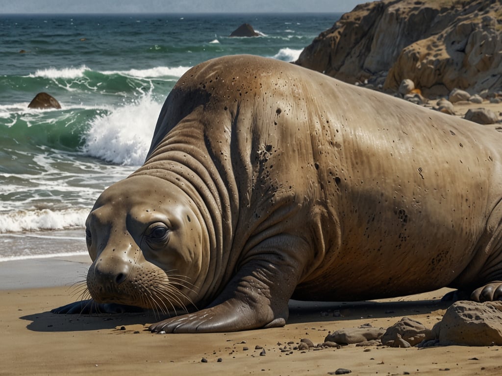 Auf dem Bild ist eine große Robbe zu sehen, die am Strand des Piedras Blancas Nationalparks liegt. Diese Region ist bekannt für ihre beeindruckenden Naturwunder, darunter die reiche Tierwelt und die malerischen Küstenlandschaften. Die Robben sind ein faszinierender Teil des Ökosystems hier, wo sie sich am Strand ausruhen und brüten. Die Kombination aus den Wellen des Ozeans, den Felsen und der Tierwelt macht diesen Ort zu einem einzigartigen Erlebnis in der Natur.