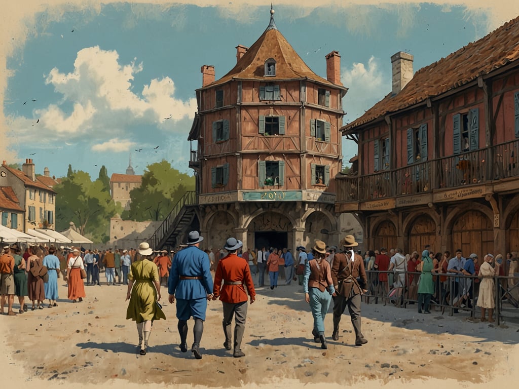 Auf dem Bild ist eine belebte Szene zu sehen, die an ein historisches Dorf erinnert, das lebendig wirkt mit vielen Besuchern und alten Gebäuden. Man erkennt Gruppen von Menschen, die sich in der Umgebung bewegen, und es scheint ein fröhliches Ambiente zu herrschen.

Im Kontext von Puy du Fou könnte dies eine anschauliche Darstellung des Freizeitparks sein, der für seine beeindruckenden historischen Nachstellungen und Live-Events bekannt ist. Mit dem bereits angekündigten Besucherrekord für 2024 und den neuen Abenteuern, die für 2025 geplant sind, bietet Puy du Fou Besuchern weiterhin faszinierende Erlebnisse und einblicke in verschiedene Epochen der Geschichte.