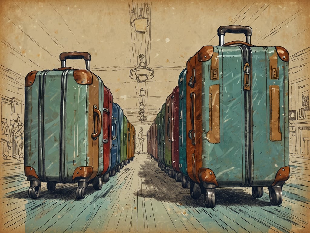 Auf dem Bild sind verschiedene Reisekoffer zu sehen, die in einem stilisierten Raum angeordnet sind. Diese Koffer symbolisieren das Reisen und die Vorfreude auf Abenteuer. Wenn du eine Reise planst, könntest du Anbieter wie TUI, Expedia oder Booking.com in Betracht ziehen, die eine Vielzahl von Möglichkeiten für Hotelbuchungen, Flüge und Pauschalreisen anbieten.