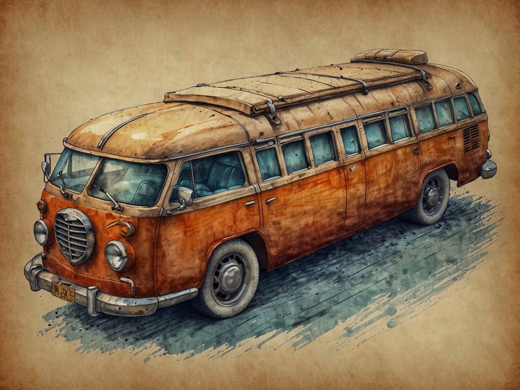 Auf dem Bild ist ein klassischer, rostiger VW-Bus oder ein ähnliches Fahrzeug zu sehen. Dieses nostalgische Auto könnte ideal für Roadtrips oder Reisen mit einem begrenzten Reisebudget sein, da es Platz für mehrere Passagiere und Gepäck bietet. Mit einem solchen Fahrzeug kann man Abenteuer erleben und gleichzeitig die Kosten für Unterkünfte sparen, indem man beispielsweise übernachtet, wo es erlaubt ist.