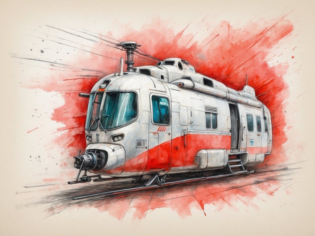 Auf dem Bild ist ein künstlerisches Bild eines Zuges zu sehen. Der Zug ist hauptsächlich in Weiß mit roten Elementen gestaltet und scheint sich schnell zu bewegen, was durch die dynamischen Pinselstriche im Hintergrund verdeutlicht wird.

Bezüglich der Reiserücktrittsversicherung: Die Versicherung deckt in der Regel verschiedene Krankheiten ab, die einen Reiseantritt unmöglich machen können. Dazu zählen beispielsweise schwerwiegende Erkrankungen wie:

- Herzinfarkt
- Schlaganfall
- Operationen
- Plötzliche Erkrankungen wie Grippe oder COVID-19, wenn diese einen Aufschub der Reise erforderlich machen.

Es ist wichtig, die genauen Bedingungen und Ausschlüsse der jeweiligen Versicherung zu prüfen.