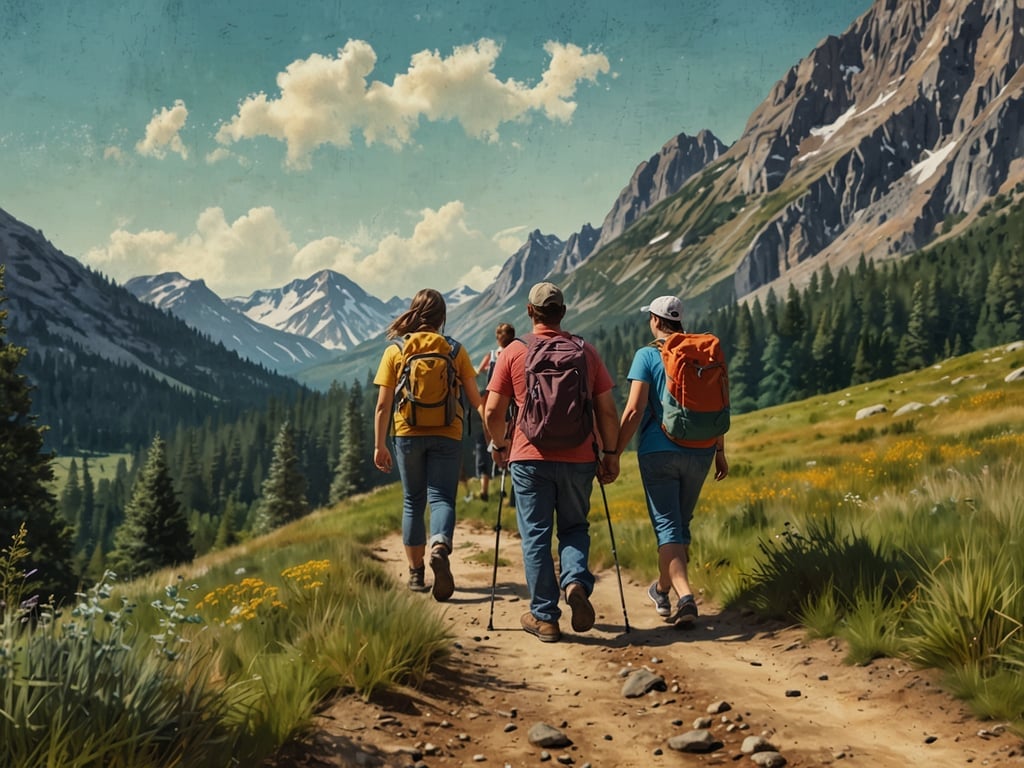Auf dem Bild sind mehrere Personen zu sehen, die gemeinsam auf einem Wanderweg in den Bergen spazieren. Es sieht aus, als ob sie eine Familienwanderung unternehmen. Diese Aktivität ist ideal für die ganze Familie, da sie nicht nur Spaß macht, sondern auch die Möglichkeit bietet, die Natur zu genießen, frische Luft zu schnappen und gemeinsam Erinnerungen zu schaffen. Zusätzlich kann man während der Wanderung die Umgebung erkunden, viele interessante Tiere und Pflanzen beobachten und gesunde Snacks genießen. So verbindet man Bewegung mit Familienzeit in der Natur!