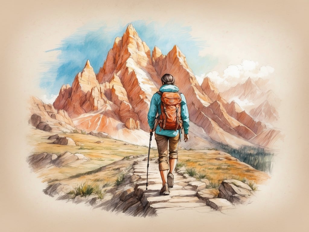 Auf dem Bild ist eine Person zu sehen, die auf einem Wanderweg in den Bergen unterwegs ist. Diese Szene bietet zahlreiche Aktivitäten und Unterhaltungsmöglichkeiten:

1. **Wanderungen**: Ideal für Naturliebhaber, die die frische Luft und die Schönheit der Landschaft genießen möchten.
2. **Fotografie**: Die atemberaubende Kulisse eignet sich hervorragend für Landschaftsfotografie.
3. **Picknicken**: Man könnte an einem schönen Platz pausieren und die Aussicht bei einem Picknick genießen.
4. **Bergsteigen**: Für Abenteuerlustige gibt es Möglichkeiten zum Klettern oder anspruchsvolleren Wandertouren.
5. **Naturbeobachtung**: In den Bergen kann man oft verschiedene Pflanzen und Tiere entdecken.
6. **Camping**: Übernachtungen in der Natur können ein unvergessliches Erlebnis bieten.

Diese Aktivitäten fördern Fitness und Entspannung in der Natur.