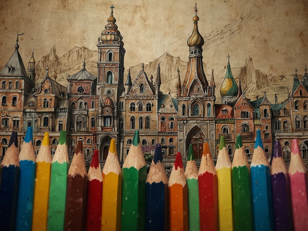 Auf dem Bild sind bunte Buntstifte zu sehen, die im Vordergrund angeordnet sind, während im Hintergrund eine künstlerische Darstellung von einem historischen Stadtbild zu sehen ist, das an Architektur in Europa erinnert. 

Hier sind einige Tipps für eine unvergessliche Reise:

1. **Planung und Recherche**: Informiere dich im Voraus über die Orte, die du besuchen möchtest. Das hilft dir, Sehenswürdigkeiten nicht zu verpassen.

2. **Lokale Küche probieren**: Kosten von regionalen Speisen und Getränken bereichert deine Reiseerfahrung.

3. **Mit Einheimischen sprechen**: Versuche, mit Einheimischen in Kontakt zu treten. Sie haben oft die besten Tipps und Insiderwissen.

4. **Offen für Neues sein**: Sei bereit, neue Erfahrungen zu machen und Abweichungen vom Plan zu akzeptieren.

5. **Fotografiere und dokumentiere**: Halte besondere Momente fest, um die Erinnerungen später wieder aufleben zu lassen.

6. **Nachhaltig reisen**: Denke an die Umwelt und versuche, Ressourcen zu schonen und lokale Gemeinschaften zu unterstützen.

Viel Spaß auf deiner Reise!