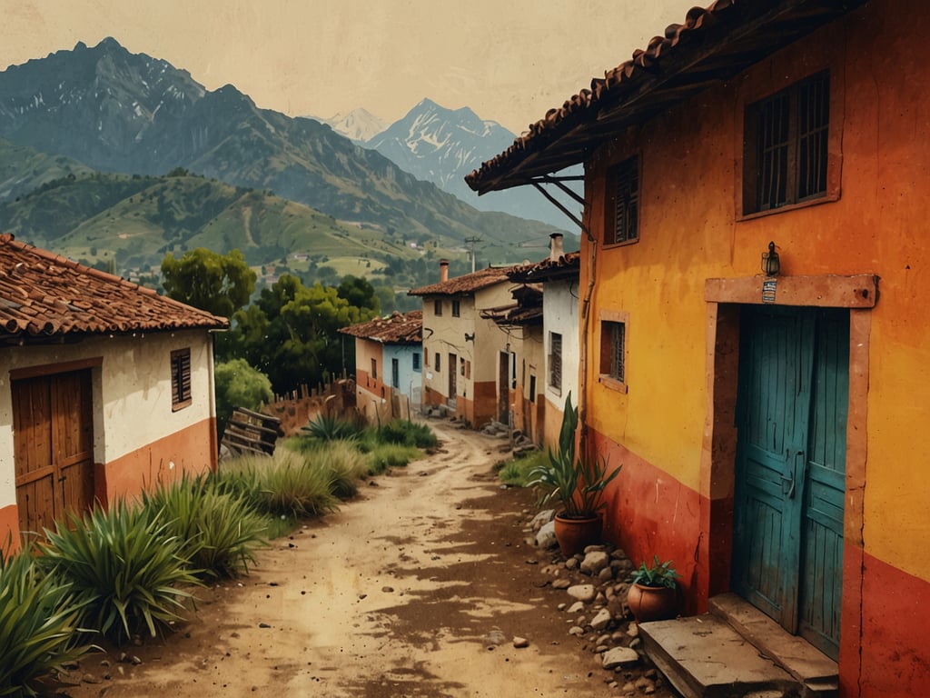 Auf dem Bild ist eine idyllische Landschaft mit traditionellen, farbenfrohen Häusern zu sehen, die in einem ländlichen Setting eingebettet sind. Diese Art von Architektur ist typisch für viele Gebiete rund um San Martín in Peru, wo man die Schönheit der Anden und die kulturelle Vielfalt der Region erleben kann. 

In diesen Dörfern sind oft lokale Handwerkskunst und traditionelle Bräuche spürbar, die die Kultur und Geschichte der indigenen Bevölkerung widerspiegeln. Die sanften Hügel im Hintergrund und die beeindruckenden Berge sind ideale Kulissen für Wanderungen und Erkundungstouren. 

Touristen haben die Möglichkeit, bei kulturellen Entdeckungsreisen die Gastfreundschaft der Einheimischen zu erleben, lokale Feste zu besuchen und die köstliche regionale Küche zu genießen. Orte wie San Martín bieten eine einzigartige Gelegenheit, Natur und Kultur in harmonischem Einklang zu erleben.