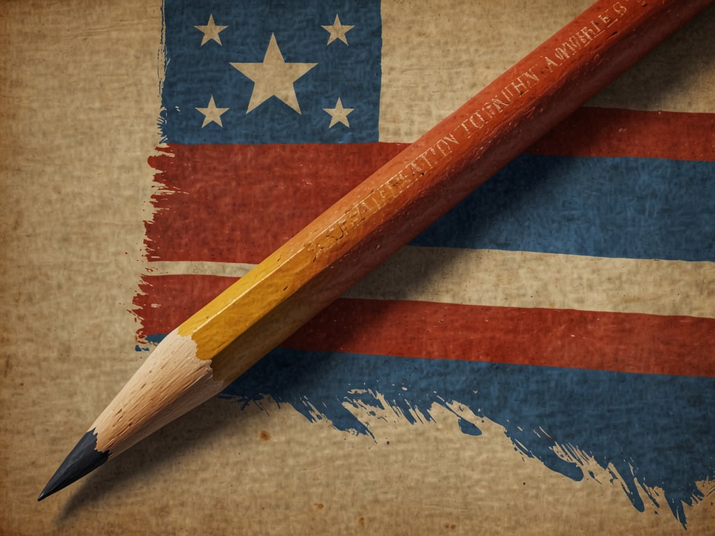 Auf dem Bild ist ein Bleistift zu sehen, der über eine Flagge gelegt ist. Die Flagge hat rötliche und blaue Streifen sowie einige Sterne. 

Alaska gehört seit dem 3. Januar 1959 als 49. Bundesstaat zu den USA.
