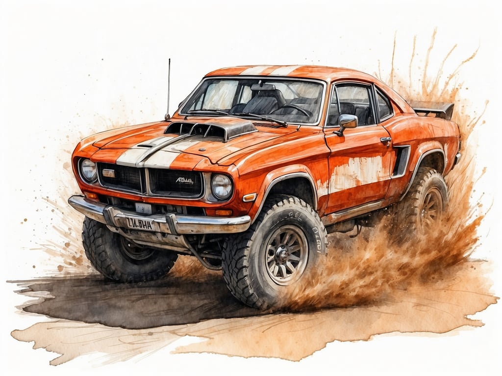 Auf dem Bild ist ein orangefarbener Offroad-Wagen zu sehen, der durch den Schmutz fährt. In Bezug auf Attraktionen im Thorpe Park könnte man sagen, dass die aufregenden Fahrgeschäfte dort, wie 
