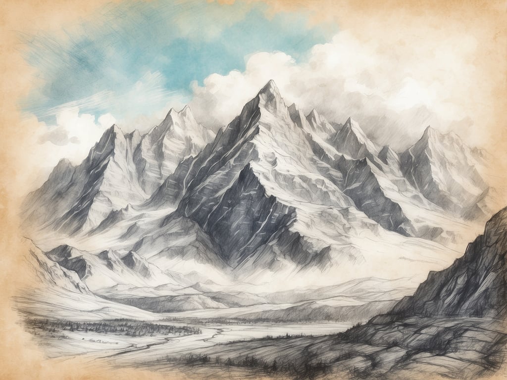 Auf dem Bild sind majestätische Berge zu sehen, die wahrscheinlich Teil eines Gebirges sind. Solche Landschaften erinnern an Sehenswürdigkeiten wie die Alpen, insbesondere an den Mont Blanc oder die Dolomiten in Italien. Diese Regionen sind bekannt für ihre beeindruckenden Gipfel und die dramatische Natur, die zahlreiche Wanderer und Naturliebhaber anzieht. In der Nähe könnten auch glitzernde Seen oder malerische Täler liegen, die charakteristisch für alpine Landschaften sind.