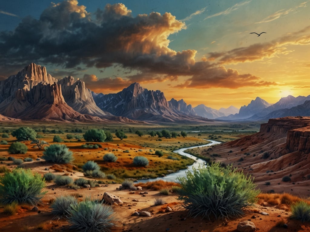 Auf dem Bild ist eine beeindruckende Landschaft zu sehen, die von hohen Bergen, einem Fluss und einer vielfältigen Vegetation geprägt ist. Die Farben des Sonnenuntergangs verleihen der Szene eine besondere Stimmung.

Wenn du den Torotoro-Nationalpark besuchen möchtest, hier sind einige Tipps:

1. **Beste Reisezeit**: Die Trockenzeit (von Mai bis Oktober) ist ideal, um den Park zu erkunden. Das Wetter ist angenehmer und die Wege sind leichter begehbar.

2. **Geeignetes Schuhwerk**: Trage festes, bequemes Schuhwerk, da viele Wanderungen und Erkundungen in unebenem Gelände stattfinden.

3. **Wasser und Snacks**: Nimm ausreichend Wasser und Snacks mit, da die Infrastruktur im Park begrenzt ist.

4. **Führungen**: Ziehe in Betracht, geführte Touren zu buchen, um die besten Sehenswürdigkeiten zu entdecken und mehr über die lokale Flora und Fauna zu erfahren.

5. **Respektiere die Natur**: Achte darauf, die Umwelt zu respektieren. Halte dich an die ausgewiesenen Wege und hinterlasse keinen Müll.

6. **Kamera nicht vergessen**: Die Landschaft ist atemberaubend, also vergiss nicht, deine Kamera oder dein Smartphone für Fotos mitzunehmen!