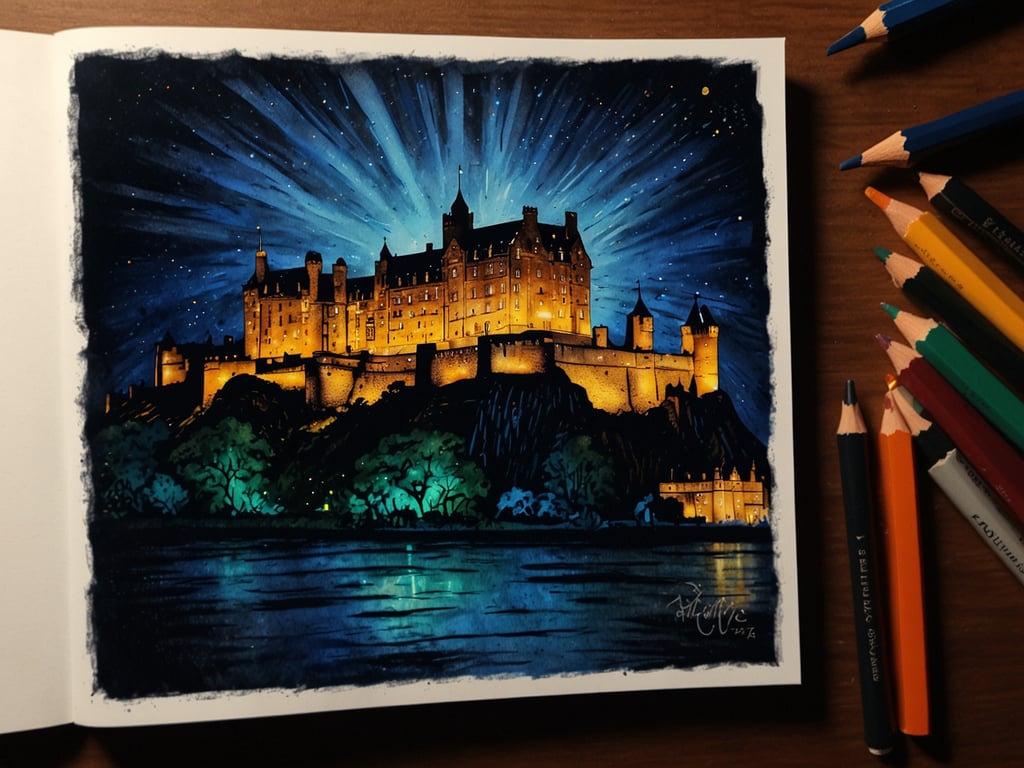 Auf dem Bild ist eine künstlerische Darstellung von Edinburgh Castle zu sehen, die im Rahmen der Veranstaltung 