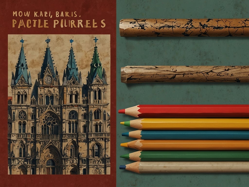 Auf dem Bild ist eine künstlerische Darstellung eines Gebäudes zu sehen, das wahrscheinlich eine Kirche oder ein historisches Rathaus darstellt, mit markanten Türmen und reich verzierten Fassaden. Es sind auch einige Buntstifte und zwei Holzstifte im Vordergrund zu sehen. Diese Elemente könnten auf kreative Arbeiten oder Kunstprojekte hinweisen, die mit dem Motiv des Gebäudes in Verbindung stehen.

Die besten Standorte im Herzen der Stadt sind ideal, um solche beeindruckenden Bauwerke zu besichtigen, die oft in der Nähe von zentralen Plätzen liegen, umgeben von Cafés, Geschäften und kulturellen Attraktionen.