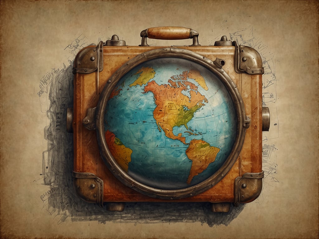 Auf dem Bild sieht man einen alten Koffer, in dessen Mitte eine Weltkugel dargestellt ist, wobei der Fokus auf Nordamerika liegt. 

Wenn du eine Reise in die USA planst, beachte Folgendes:

1. **Visa und Einreisebestimmungen**: Informiere dich über die notwendigen Visa und Einreisevoraussetzungen.
2. **Gesundheitsvorsorge**: Überprüfe, ob Impfungen erforderlich sind.
3. **Reiseversicherung**: Schließe eine umfassende Reiseversicherung ab, die auch medizinische Versorgung abdeckt.
4. **Sicherheit und Gepäck**: Achte auf die Sicherheitsbestimmungen am Flughafen und packe entsprechend.
5. **Kulturelle Unterschiede**: Mache dich mit den lokalen Gepflogenheiten und Gesetzen vertraut.

Eine gute Planung erhöht die Chance auf einen schönen und reibungslosen Aufenthalt!