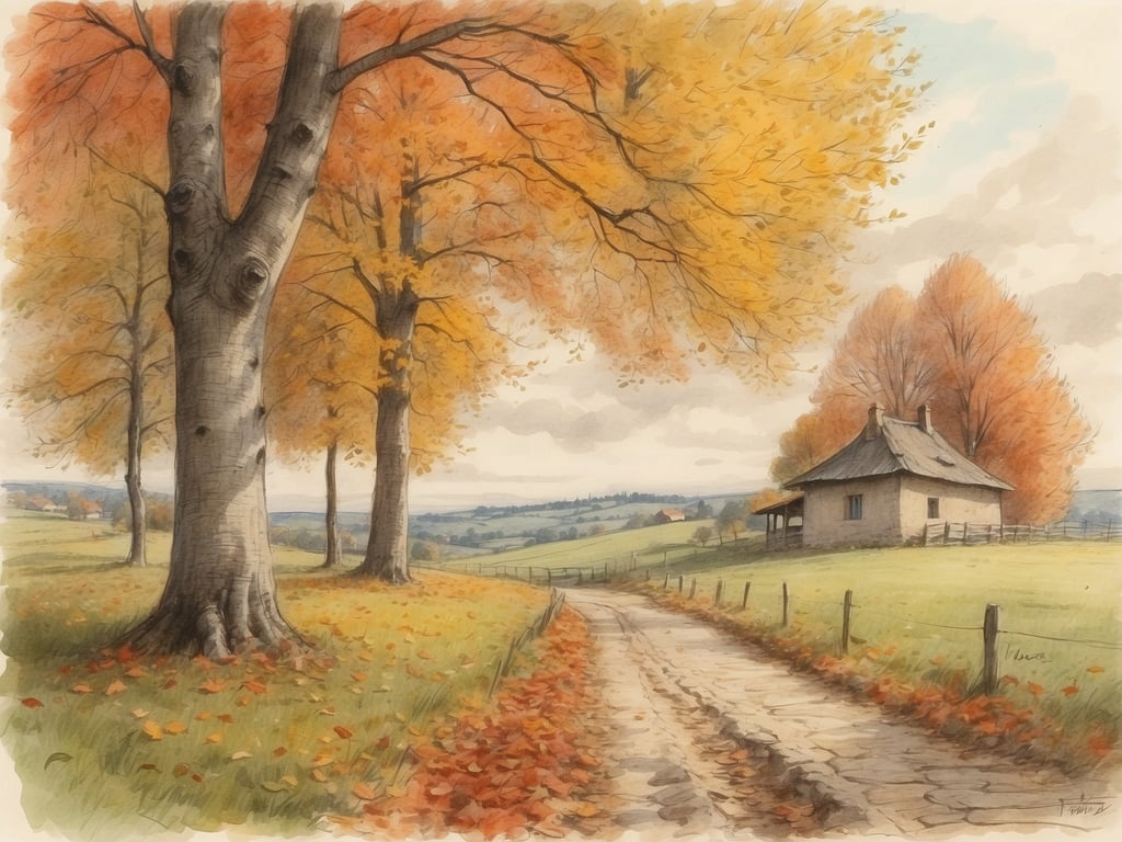 Auf dem Bild ist eine malerische herbstliche Landschaft zu sehen. Es gibt große Bäume mit buntem Herbstlaub in warmen Farben und einen gepflasterten Weg, der zu einem kleinen, charmanten Haus führt. Die Umgebung ist ruhig und ländlich, mit sanften Hügeln im Hintergrund.

Die Herbstferien in Baden-Württemberg 2024 sind vom 21. Oktober bis zum 3. November 2024.