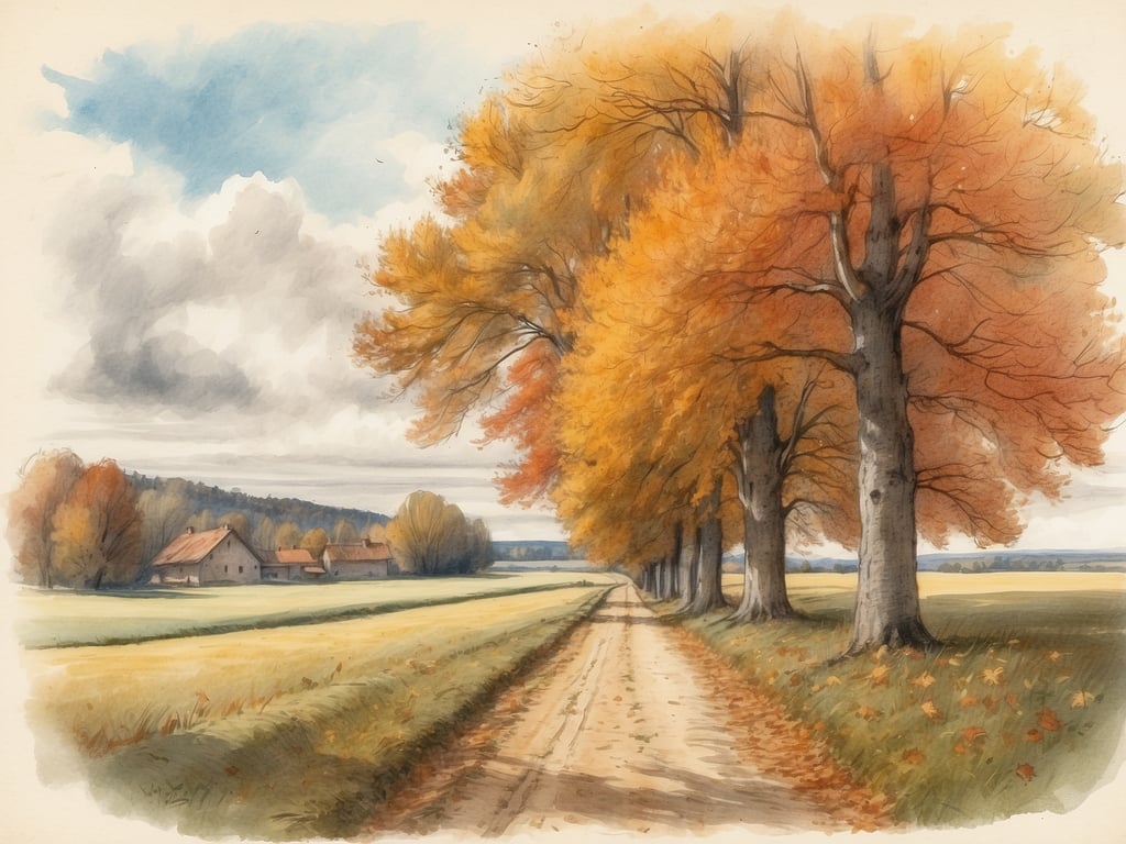 Auf dem Bild ist eine malerische Landschaft zu sehen, die von herbstlichen Bäumen mit buntem Laub gesäumt wird. Am Rand eines Schotterwegs sind idyllische Höhlen und Felder sichtbar, die eine ruhige und friedliche Atmosphäre ausstrahlen. Die Wolken am Himmel lassen auf wechselhaftes Wetter schließen.

Die Herbstferien in Sachsen-Anhalt 2024 sind vom 14. Oktober bis zum 27. Oktober.