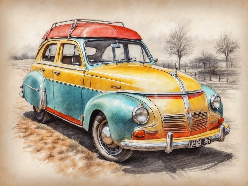 Auf dem Bild ist ein farbenfrohes, älteres Auto zu sehen, das eine nostalgische Note hat. Es gibt eine orangefarbene Dachbox und eine auffällige Lackierung in Blau und Gelb.

Die Osterferien in Nordrhein-Westfalen 2024 sind vom 25. März bis zum 6. April.