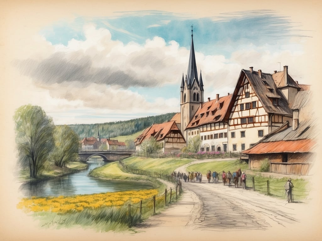 Auf dem Bild ist eine malerische Landschaft mit einem Fluss, Brücke und einer historischen Kirche zu sehen. Im Vordergrund verläuft ein Weg entlang des Flusses, auf dem mehrere Personen spazieren gehen. Die Gebäude im Hintergrund haben traditionelle Fachwerkarchitektur und sind von Natur umgeben.

Die Osterferien in Sachsen-Anhalt 2024 sind vom 25. März bis zum 6. April.