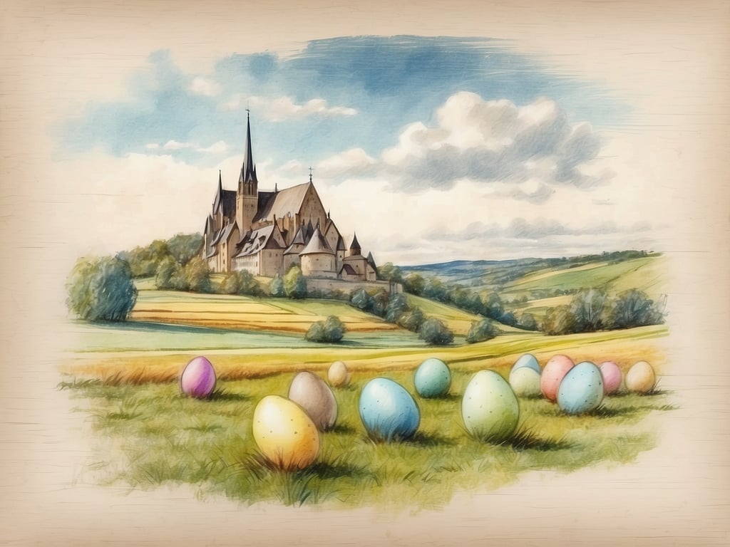 Auf dem Bild ist eine idyllische Landschaft mit einem Schloss im Hintergrund und mehreren bunten Ostereiern, die im Vordergrund auf einer Wiese liegen, zu sehen. Die Szenerie wirkt fröhlich und festlich, passend zur Osterzeit.

Die Osterferien in Thüringen 2024 sind vom 25. März bis zum 7. April.