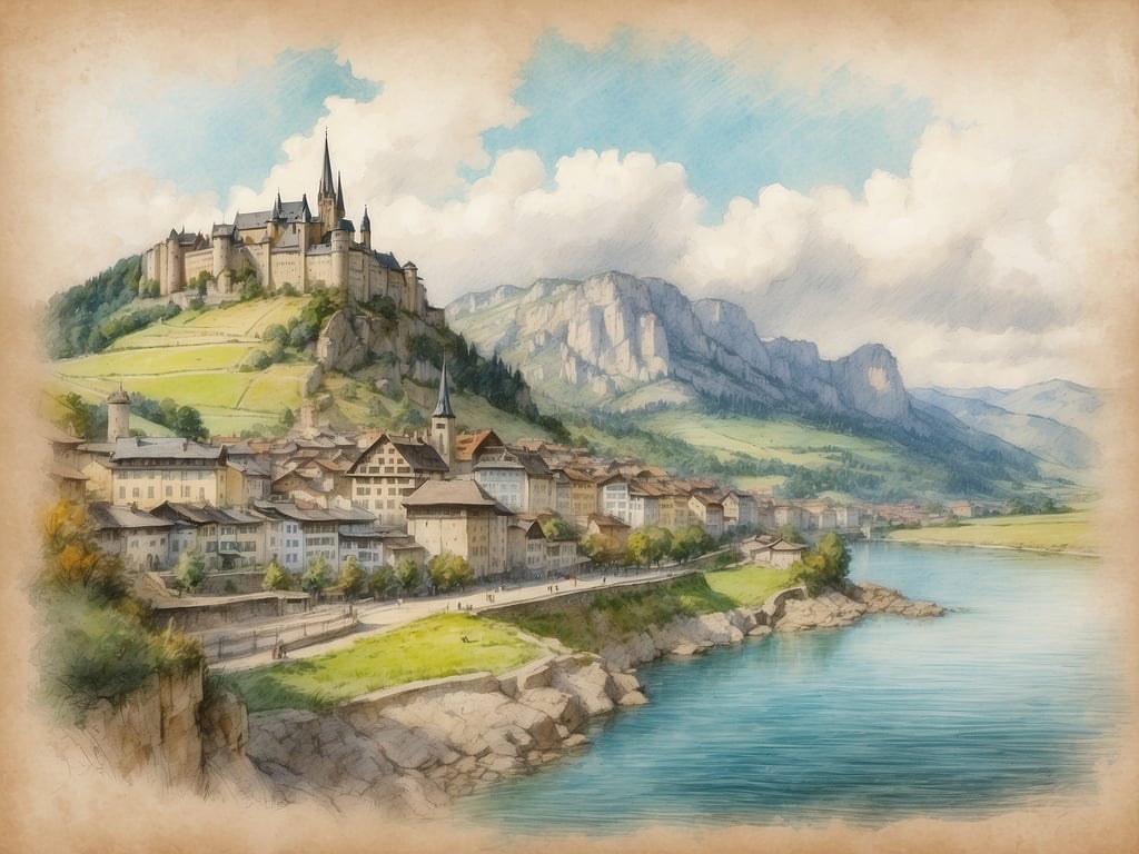 Auf dem Bild ist eine malerische Landschaft zu sehen, die eine Stadt am Wasser zeigt, mit einem hügeligen Hintergrund und einer beeindruckenden Burg oder Festung, die auf einem Hügel thront. Die Szene scheint idyllisch und ruhig zu sein, mit grünen Wiesen, einer Berglandschaft und einem klaren Fluss.

Die Pfingstferien in Baden-Württemberg 2024 finden vom 18. Mai bis zum 2. Juni statt.