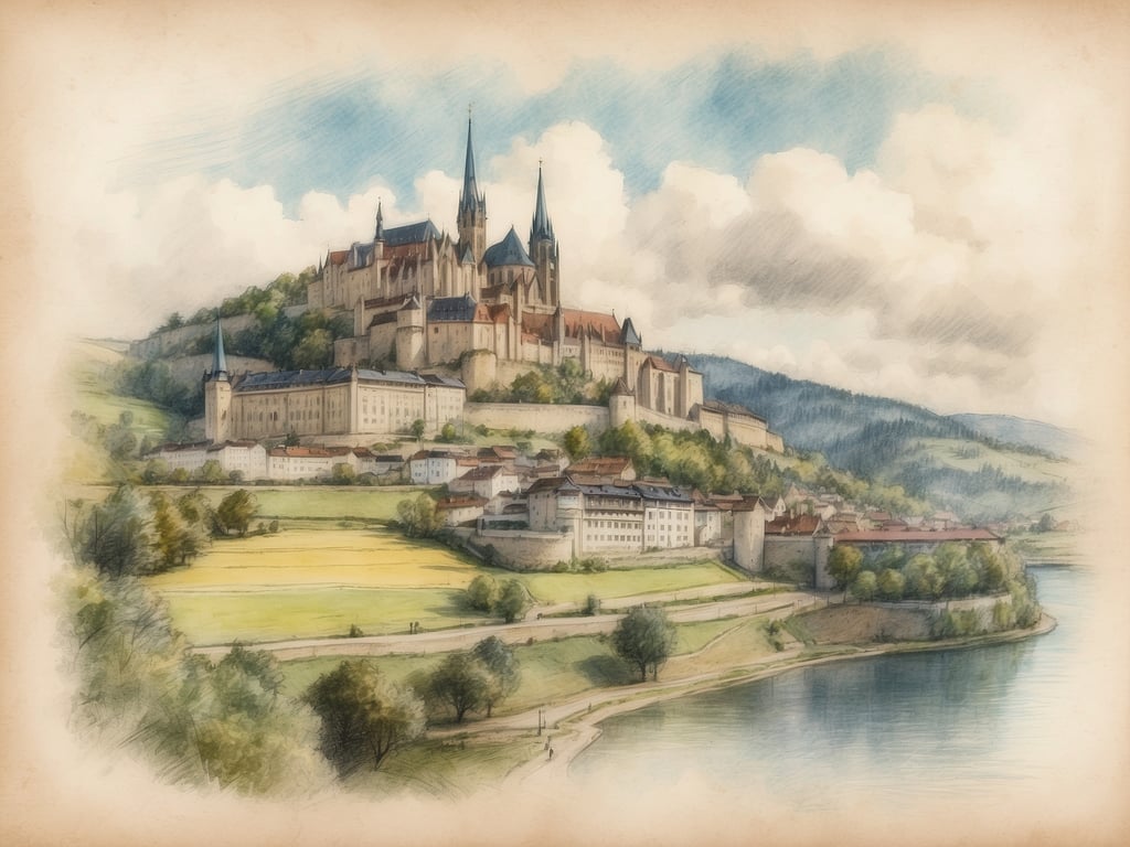 Auf dem Bild ist eine malerische Landschaft mit einer großen Burg oder Festung zu sehen, die auf einem Hügel thront. Umgeben ist die Burg von grünen Wiesen und einem Fluss im Vordergrund. Der Himmel ist teilweise bewölkt, was der Szene eine ruhige und idyllische Atmosphäre verleiht.

Die Pfingstferien in Baden-Württemberg 2025 beginnen am 17. Mai und enden am 26. Mai.